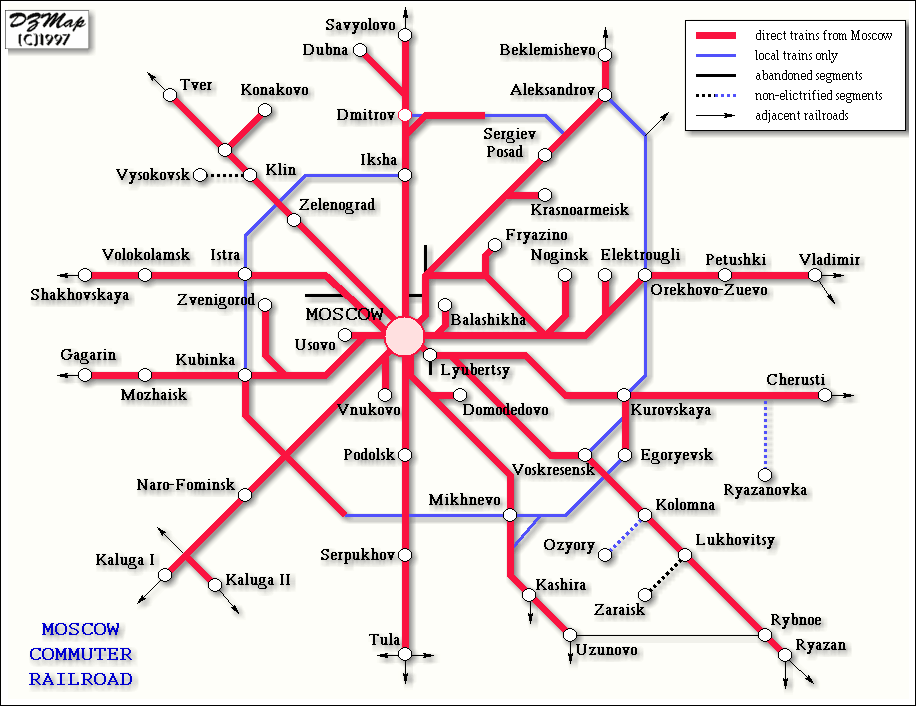 Карта схемы электричек москва